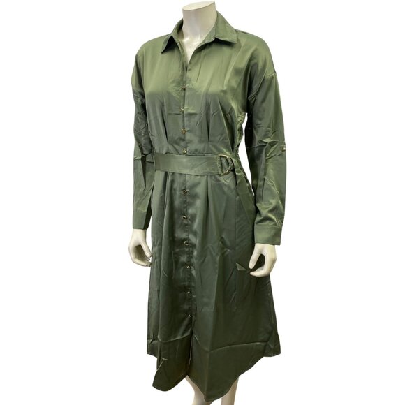 French Connection Women's‎ Satin Rolled Cuff Long Dress Md NWT - Picture 1 of 16